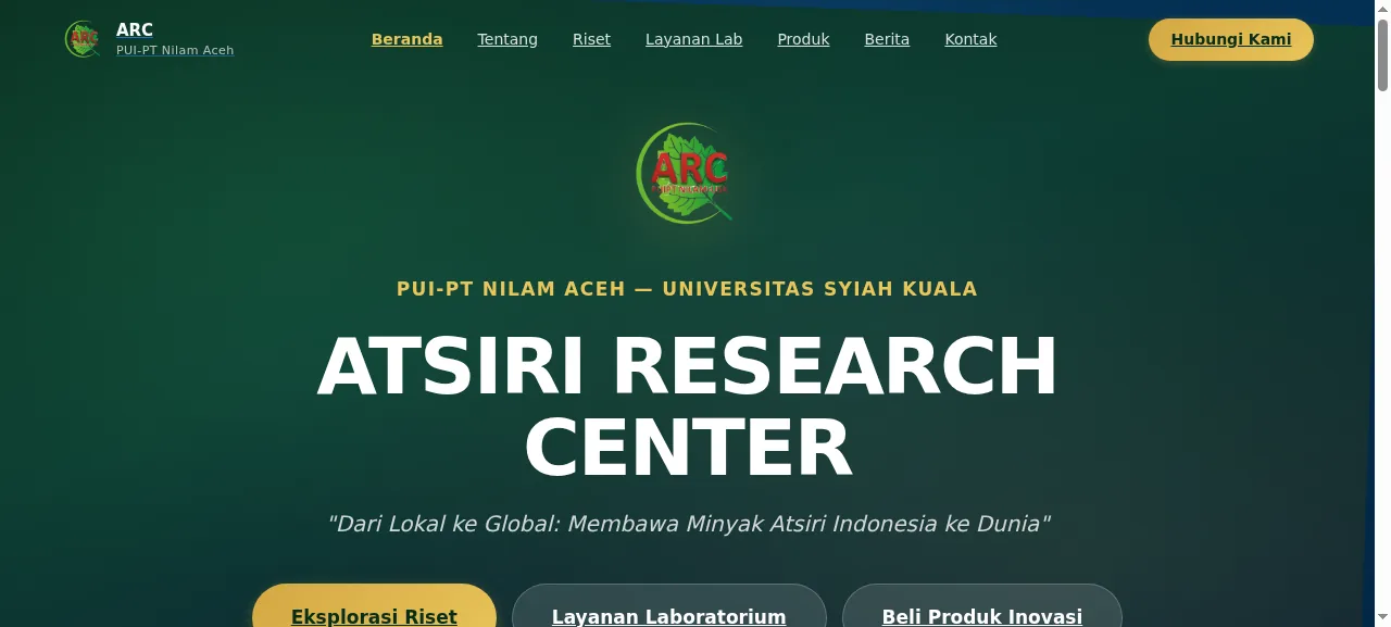Screenshot situs ARC — Atsiri Research Center